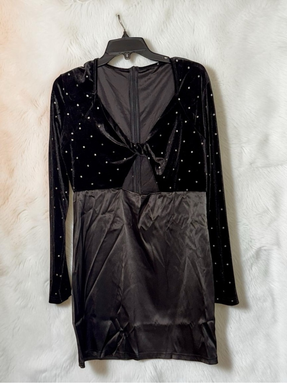 CIDER Black Velvet & Satin Mini Dress with Stud Embellishments NWT size XL